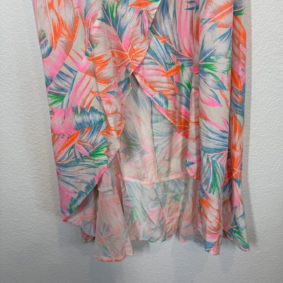Farm Rio Maxi Dress Pink Orange Blue Hawaiian Wrap High Low Open Back Medium - Picture 6 of 13